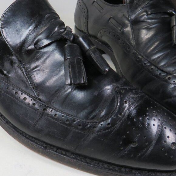 VTG Men's Stafford Leather Black Shoes 8(D) Slip-on Loafer Tassels - Picture 1 of 14